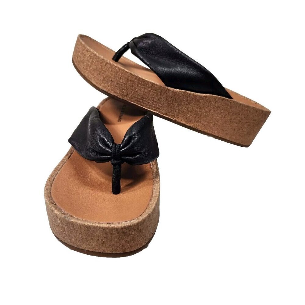 Lucky Brand Womens Size 10 Lellina Corck Platform Wedge Thong Sandal Black   902